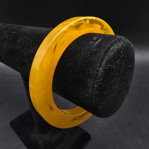 Marbled Yellow Bakelite Bangle Bracelet Vintage Plastic Jewelry