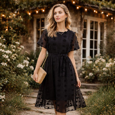 Baltic Born Darbi Floral Dot Midi Dress Black Size M Sheer Romantic Cottage Boho