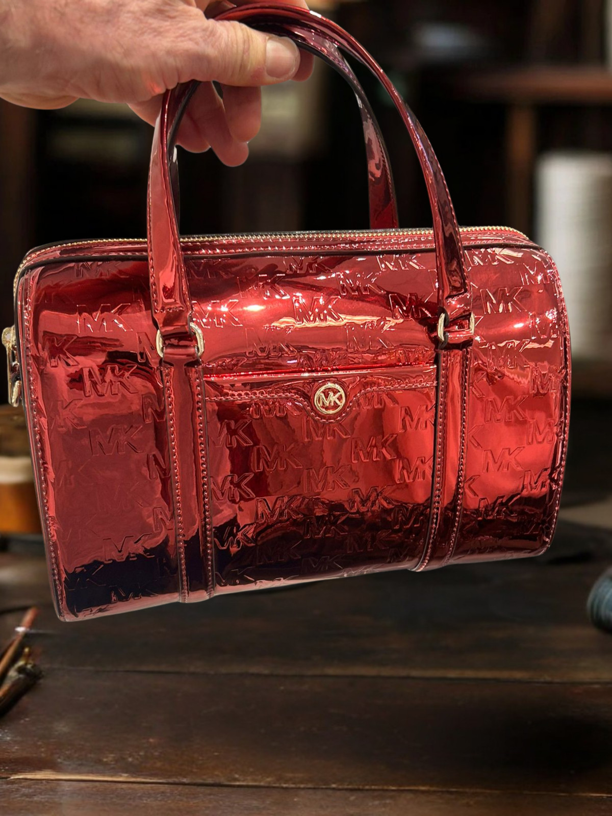 Michael Kors Jet Set Women Medium Metallic Logo Debossed Satchel Bag Variation thumbnail 5