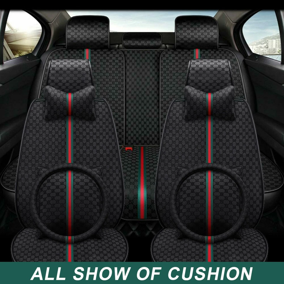 Universal Full Set 5 Seats Car Seats Cover Deluxe Cushion PU Leather Protector Foto 3 de 4