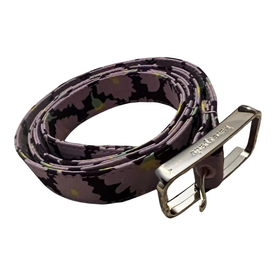 Cinturón Kate Spade New York Cuero Genuino Negro Floral Plateado Herrajes Foto 2 de 4