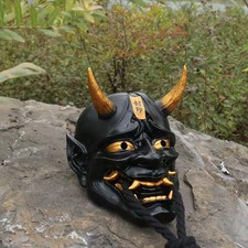 Japanese Hannya Black Mask Devil Demon Oni Samurai Prajna Cosplay Full Face Mask