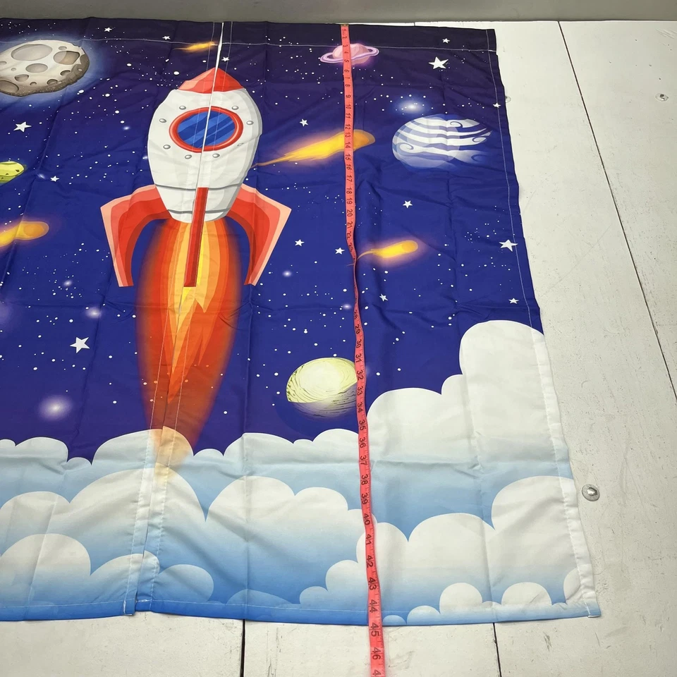 Cortina de ventana espacial de nave cohete panel individual para habitación de niños varilla de bolsillo planetas azul Foto 2 de 4