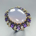 34 ct+ jewelry Natural Chalcedony Ring 925 Sterling Silver Size 7 /R454011