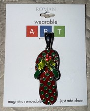 NWT Roman Wearable Art Necklace Pendant Charm Christmas Holly Flip Flop