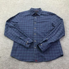 UNTUCKit Shirt Mens Medium Navy Blue Plaid Slim Fit Long Sleeve Button Down