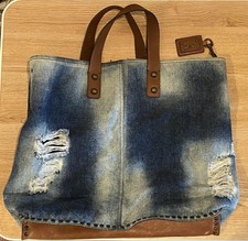 Dolce&Gabbana Gaba Damaged Denim Tote Bag With Shoulder Belt Stylish Design Func