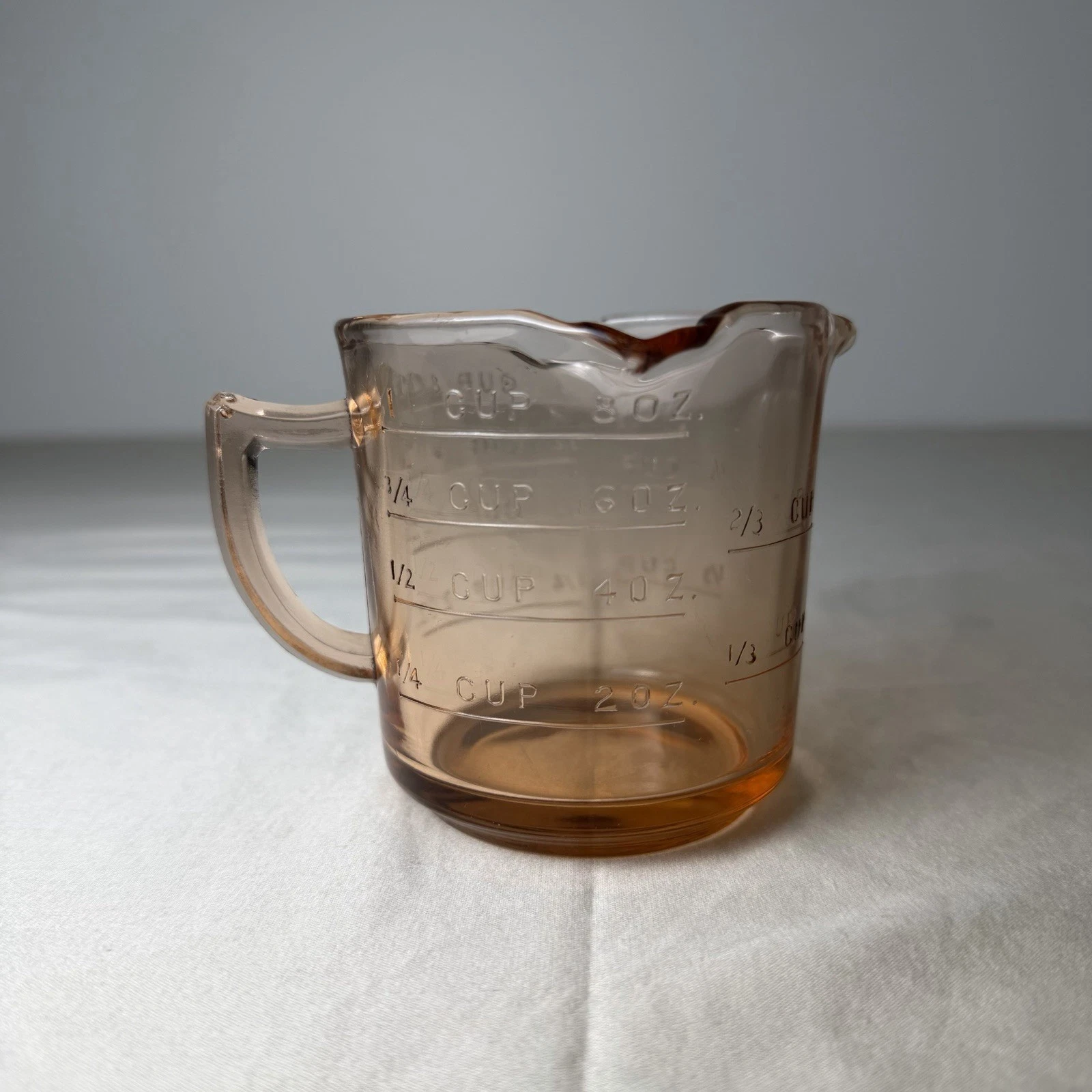 Hazel Atlas Depression Pink Glass 1 Cup Measuring Cup, 3 Spout