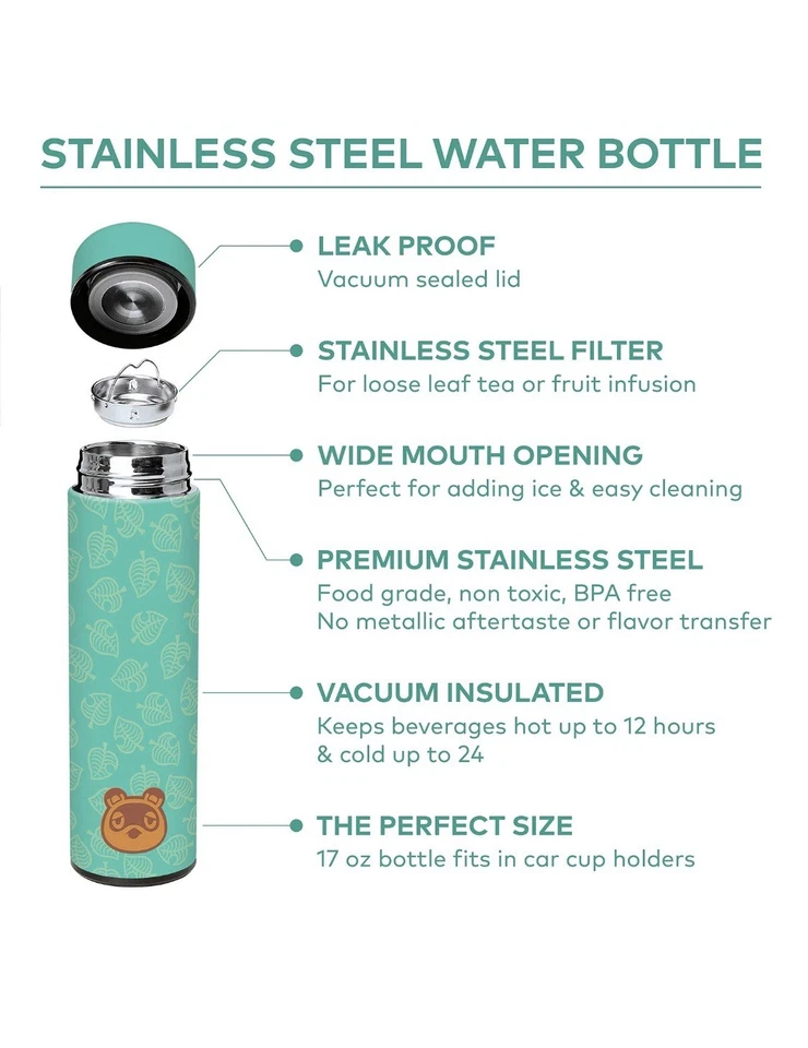 Controller Gear Animal Crossing 17oz Water Bottle (Teal Leaves) - Image 2 of 3