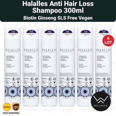 Halalles Anti Hair Loss Shampoo Biotin Ginseng SLS Free Vegan 300ml - 6 LOT