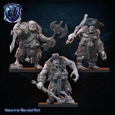 Undead Pirate Ogres (Set of 3) - 28mm Heroic Undead - Resin Tabletop Miniatures