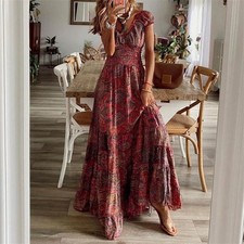 Womens Holiday Boho Dress Ladies Summer Beach Long Maxi Dress Sundress Plus Size