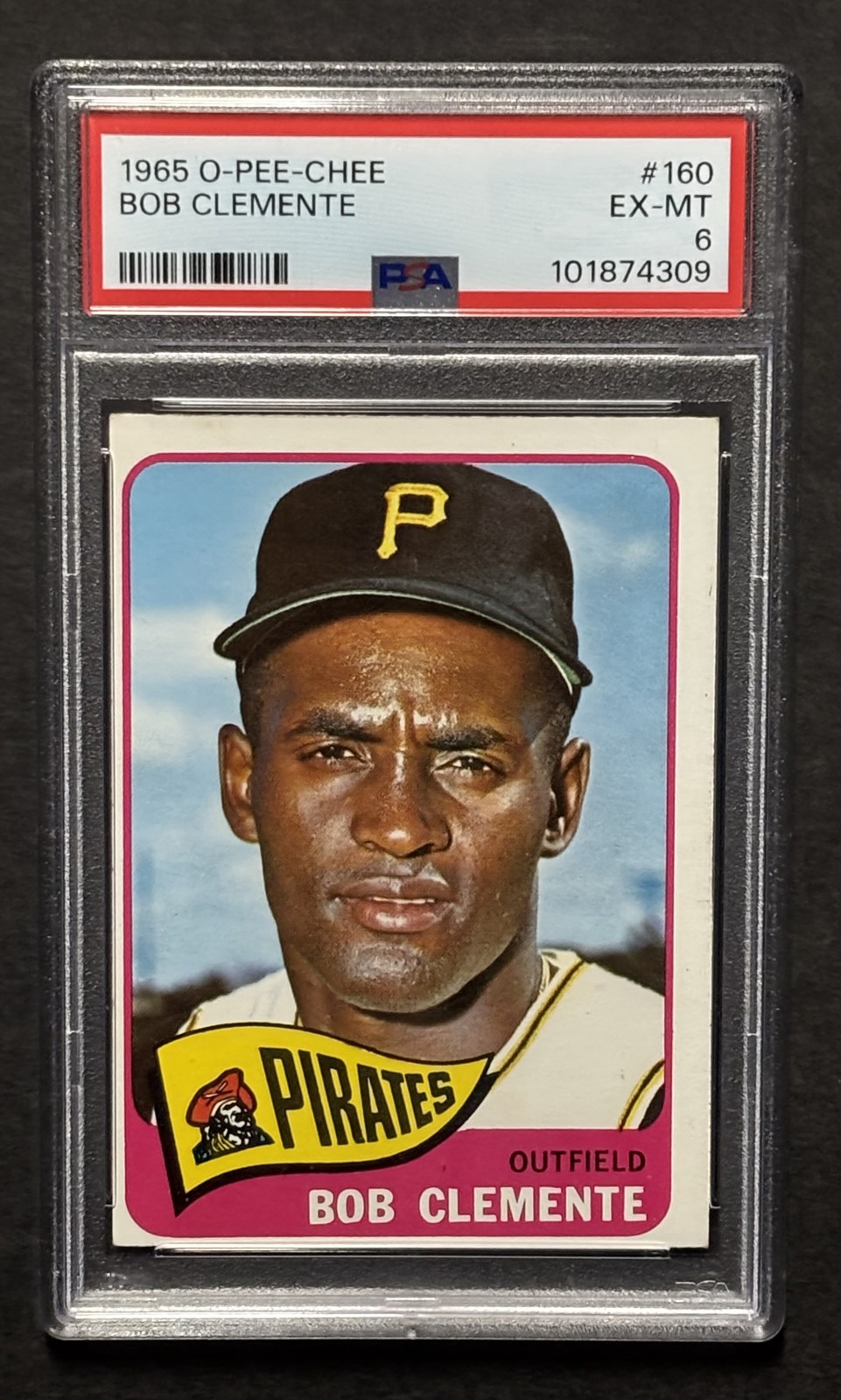 1965 O-Pee-Chee #160 Roberto Bob Clemente OPC HOF Pirates PSA 6 Ex-Mt view 2