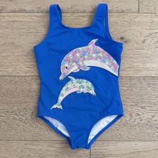 Mini Boden Swimsuit Girls Kids 2-3 Blue Dolphin Fun Applique One-Piece Swim