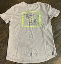 Boys Under Armour Heatgear Short sleeve Shirt Sz. Youth Large Grey & Neon Green