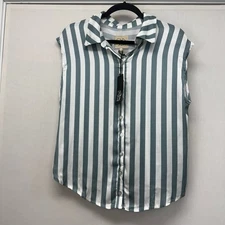 Women's Chaser White/Teal Stripe Button Shirt M