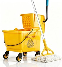 MRDARENSU 33 Qt Commercial Mop Bucket Side Press Wringer Yellow Wheels Mop R02