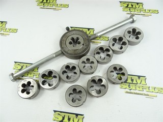 LOT OF 11 METRIC HSS ROUND DIES 1 3/4" OD M15 X 1.5 TO M20 X 2.5 WRENCH