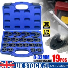 19Pcs Crowfoot Wrench Set 8-32mm 3/8" 1/2" Drive Crows Foot Spanner with Case