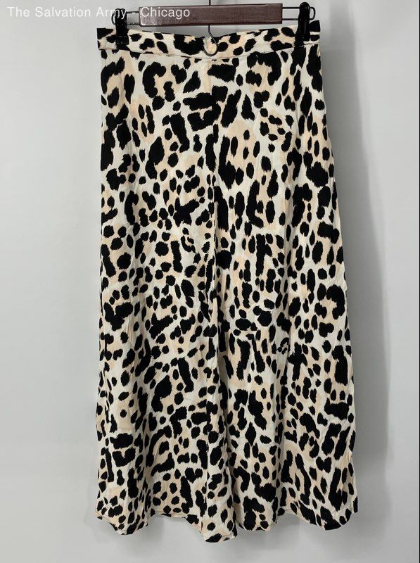 Reserved Womens Black Cream White Cheetah Print Flat Front Maxi Skirt Size S