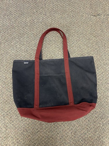 Vintage Lands End Canvas Tote Bag Navy Blue & Red Large 90s USA Made Zip