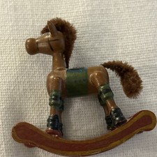 Vintage 4  Wooden Rocking Horse Tan  Red Hand Painted