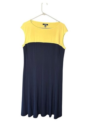 Chaps Dress Womens Navy Blue & Yellow | Sleeveless | Nautical | Fit & Flare