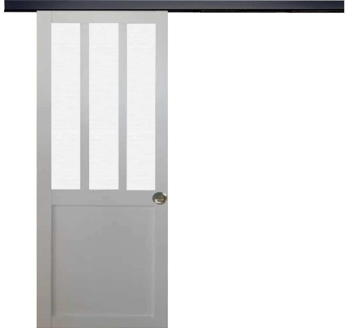 Porte atelier vitrage dépoli H204 avec rail coulissant silencieux noir