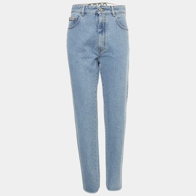 GCDS Blue Denim Logo Crystal Waist Detail Jeans S