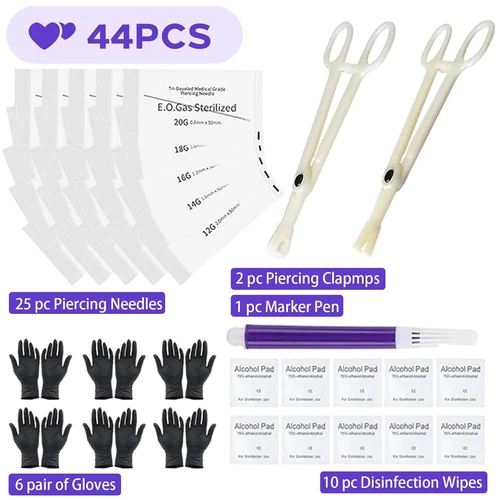 Piercing Kit 44Pcs -  Piercing Needle Kit with 20G 18G 16G 14G 12G image 3