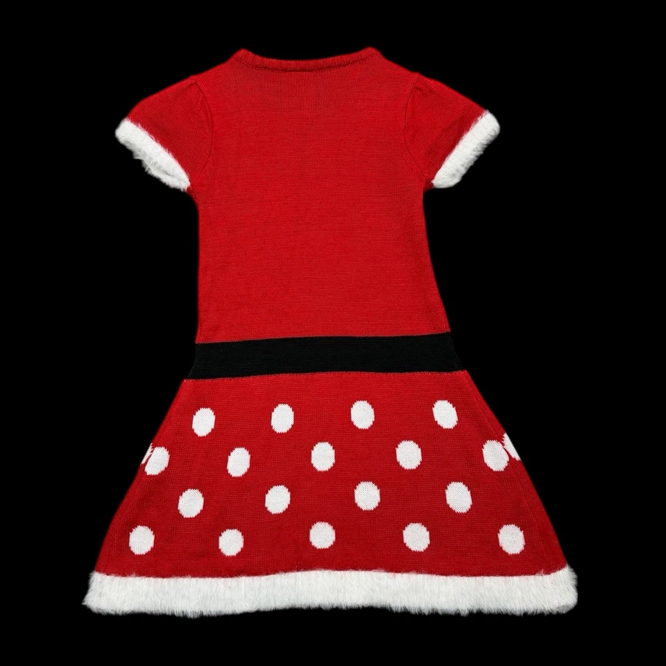 Disney Minnie Mouse девочек красный трикотаж платье Sz 6-6 X Рождество в горошек бант - Изображение 3 из 4