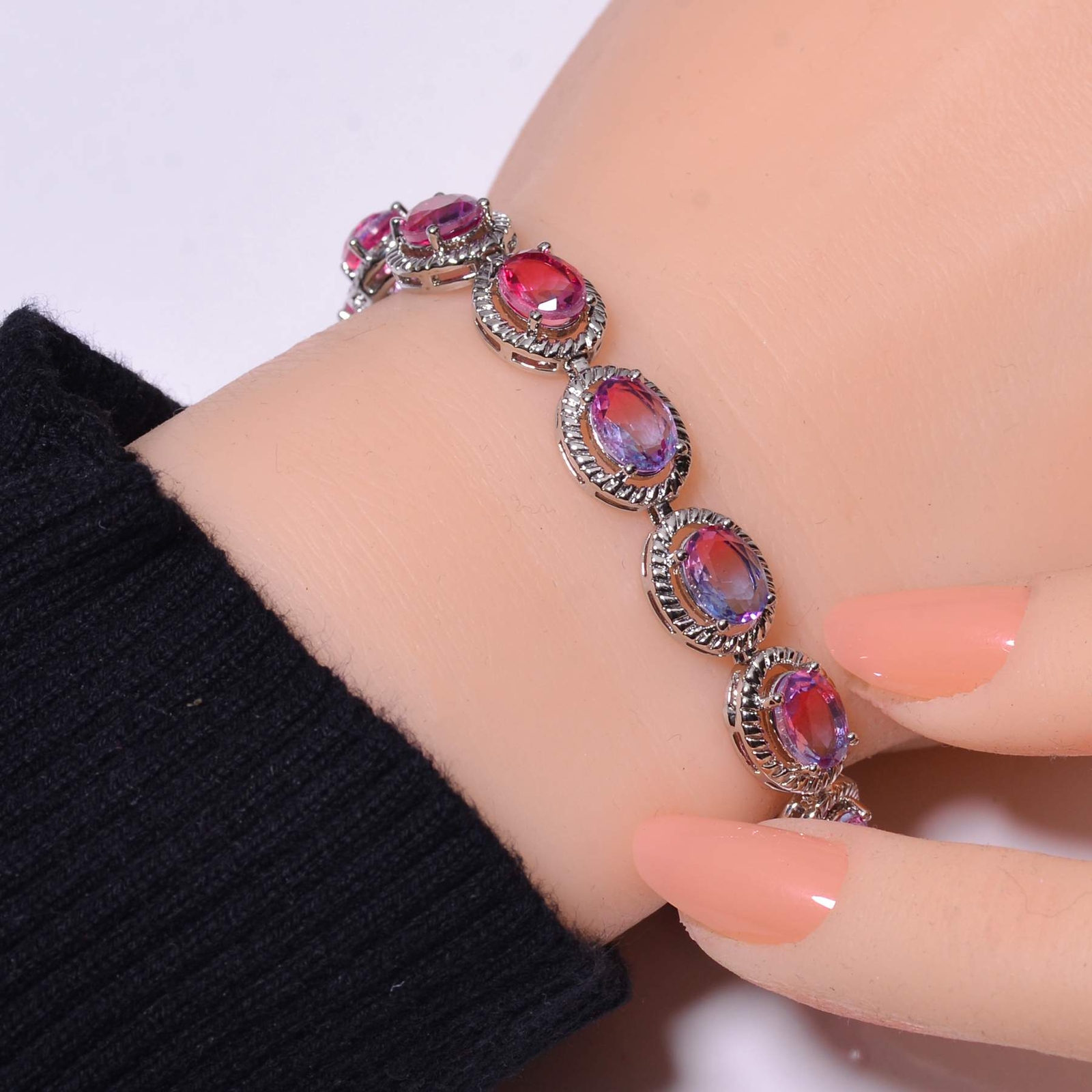 Bi-Colour Tourmaline 925 Sterling Silver Tennis Bracelet 7.99