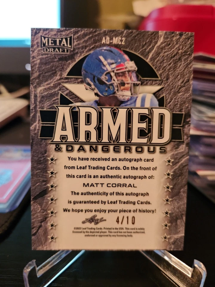 2022 Leaf Metal Draft Matt Corral Armed & Dangerous BLACK WAVE AUTO RC 4/10 - Image 3 of 4