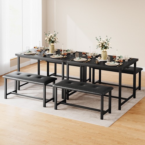 Dining Set for 4 Wood Top Table and 2 Upholstered Bench for Small Space Kitchen - Picture 38 of 39