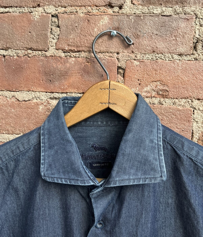 Harmont & Blaine Men’s Chambray Shirt, Sz XL Slim, 100% Cotton