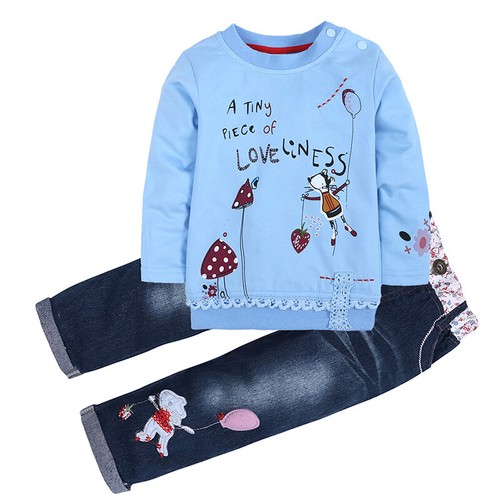 2pcs Fashion lovely Kids Baby Girls Toddler tops + Denim pants Clothes Outfits - Picture 2 of 16