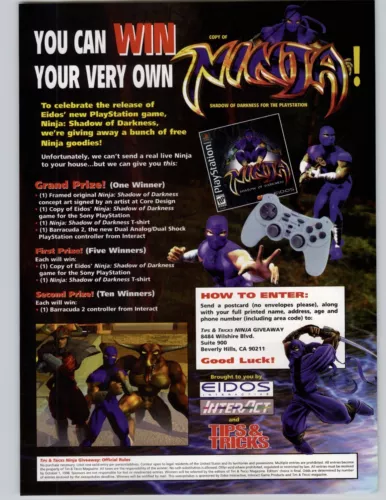 NINJA: Shadow of Darkness PS1 Contest Video Game Art 1998 Vintage Print Ad 