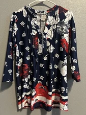 Notations Women's Floral Red White Blue Blouse Size:Small! MEASURMENTS! QUALITY