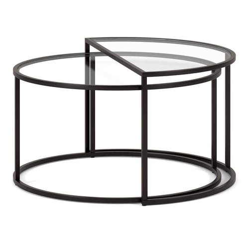 Luna 30 in. Blackened Bronze Round Glass Nested Coffee Table with 2