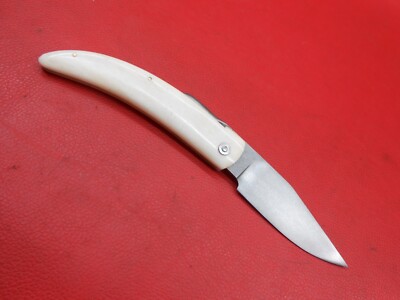 Handmade Wootz Bullet Steel Friction Folder knife Bone Handle Sheath Free S73