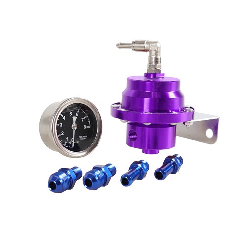 Aluminum 160Psi Adjustable Fuel Pressure Regulator Type-L+Kpa Oil Gauge Purple - Picture 7 of 10