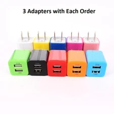 Universal Dual USB Wall Home Adapters 5V 2.1A   - 3 Pack - Random Colors