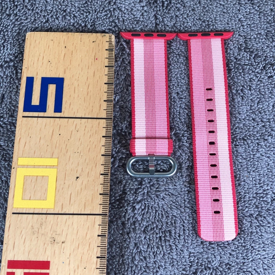Correa de reloj Apple unisex 38 mm a rayas roja/rosa tejida de nailon Foto 2 de 4