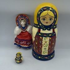 Vintage G DeBrekht Handpainted Russian Nesting Doll Set of 3 Pieces Handmade