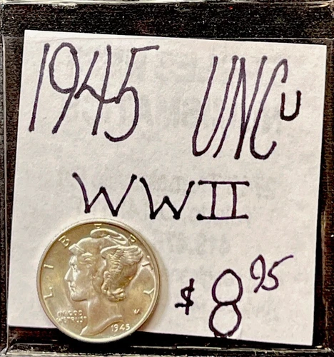 1945 P Mercury Silver Dime (UNC) Uncirculated Condition. WWII Era. ENN Coins