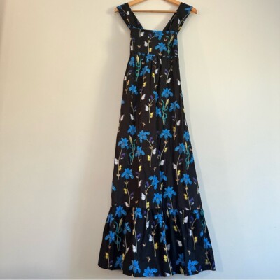 Borgo de Nor 100% Cotton Made in Italy Mila Floral Iris Black Maxi Dress  Size:6 | eBay