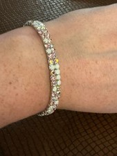 Rhinestone Elastic Bracelet Pink White Iridescent Women's Jewelry Party Prom