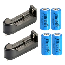 4pcs 16340 3.7v Ultrafire 1800mAH Rechargeable Li-ion Battery Cell +2pc Charger