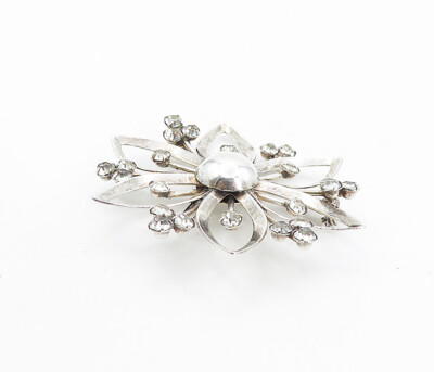 925 Sterling Silver Vintage Shiny Topaz Open Flower Motif Brooch