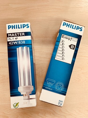 NEW SET OF 2 42W Philips GX24Q-4 4 pin 4000K Lamp Cool White 830 Light Bulb PLL - Picture 5 of 8